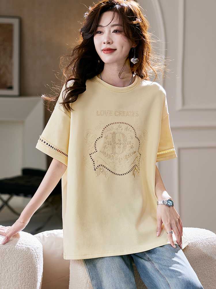 カットソー 刺繍入り優美ゆったりカットソー