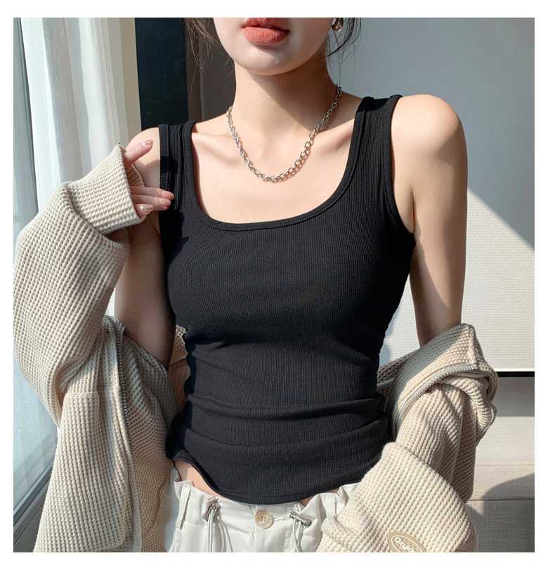 カットソー スクエアネック リブタンクトップ