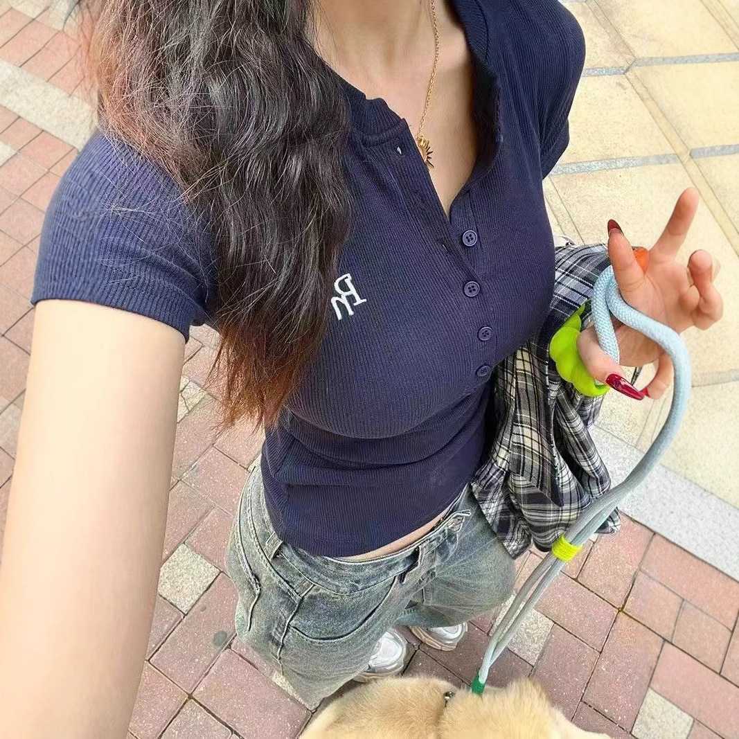 カットソー リブ編みヘンリーネック半袖