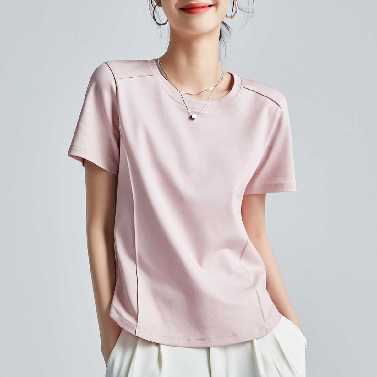 カットソー なめらか素材のシンプル丸首カットソー