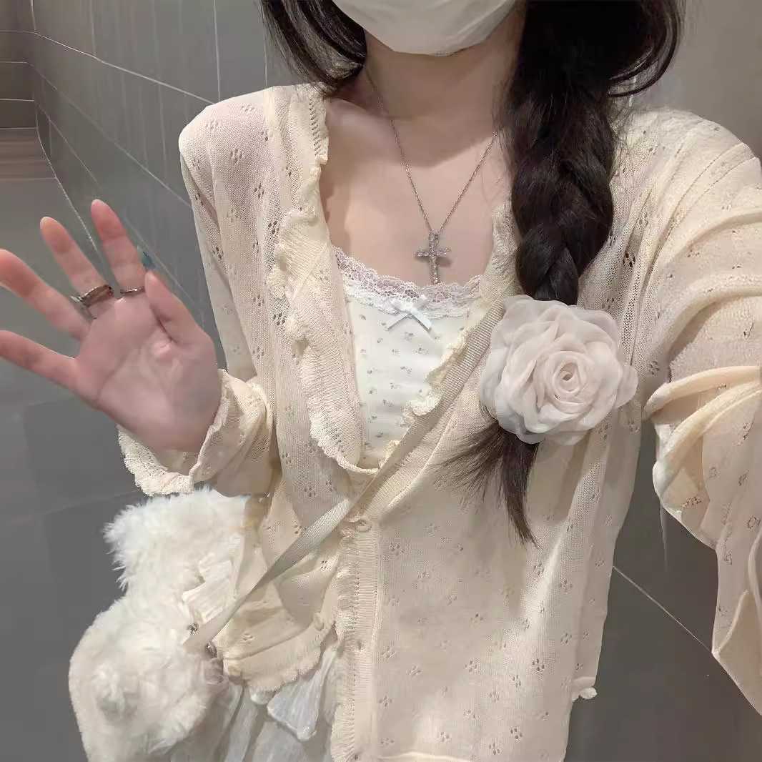 カットソー 花柄メッシュ フリルカットソー