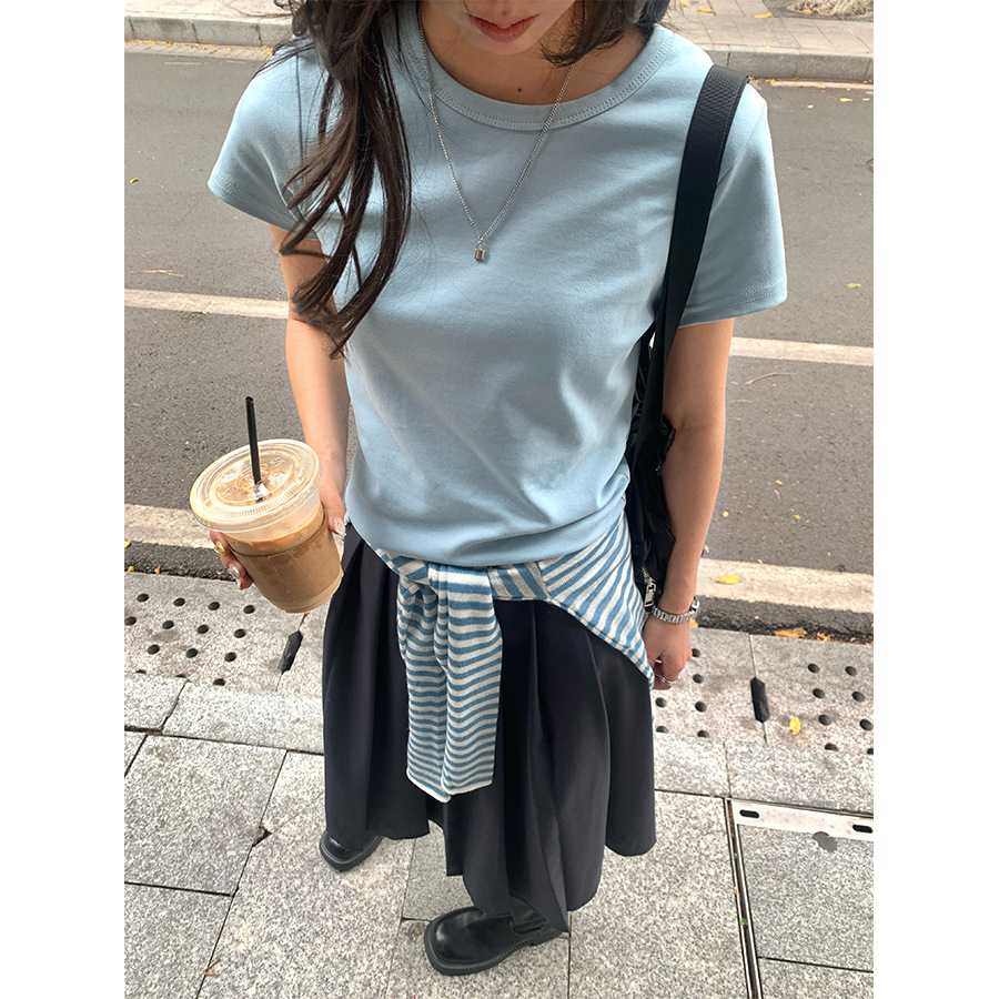 カットソー なめらか素材クルーネック半袖