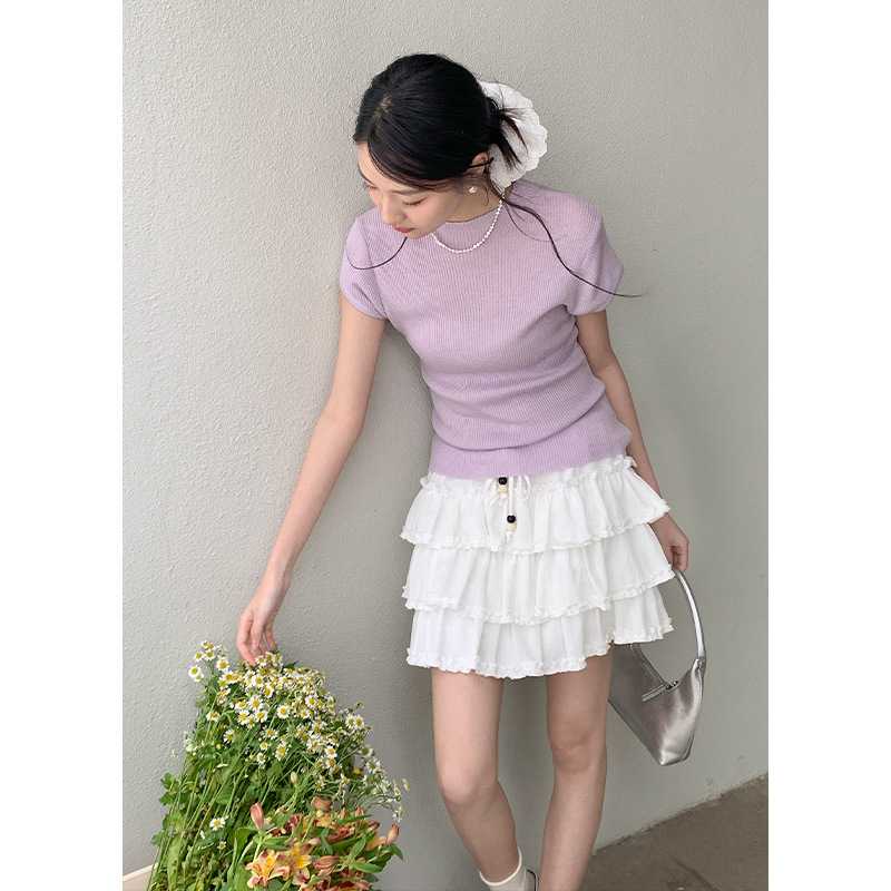 カットソー リブ編み優美フィット半袖