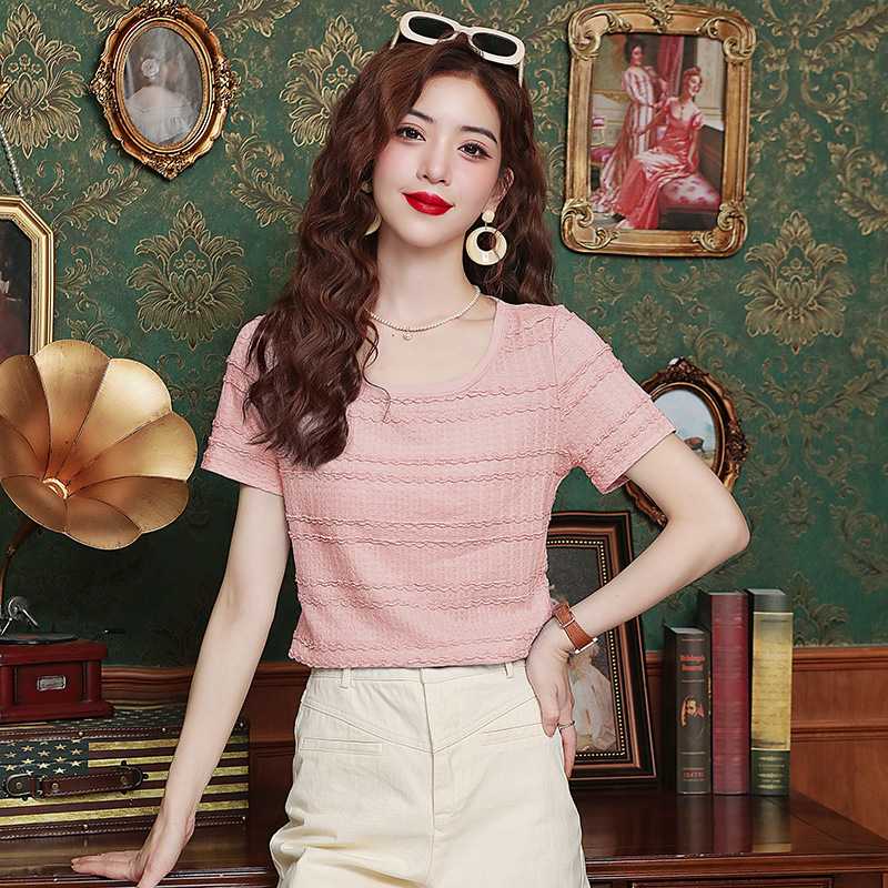 カットソー レース編み風ウェーブカットソー