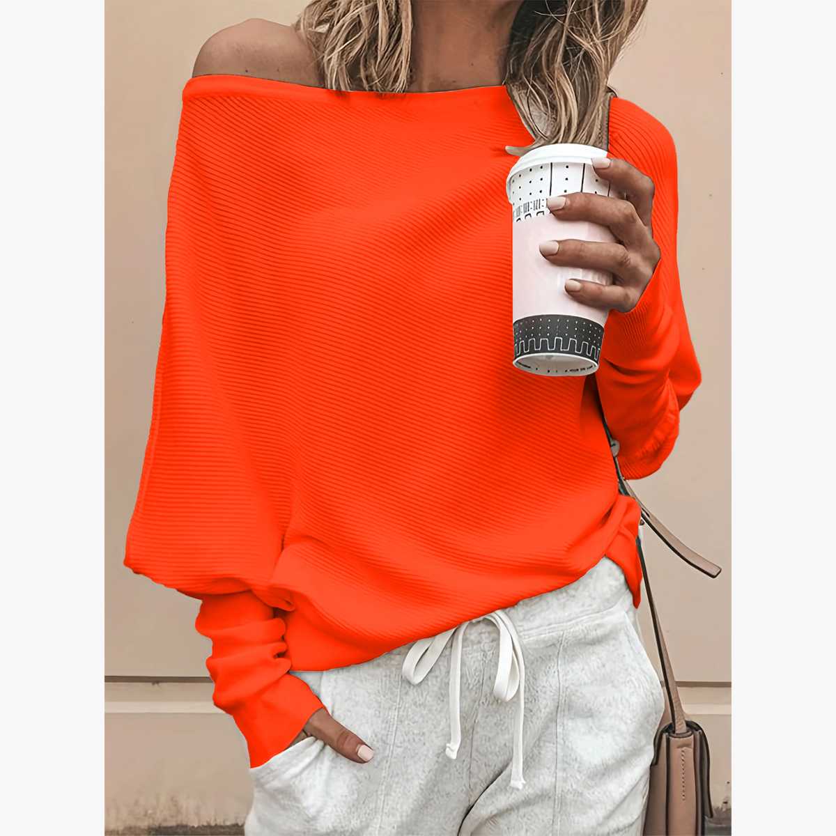 カットソー なめらか畦編みボートネックカットソー