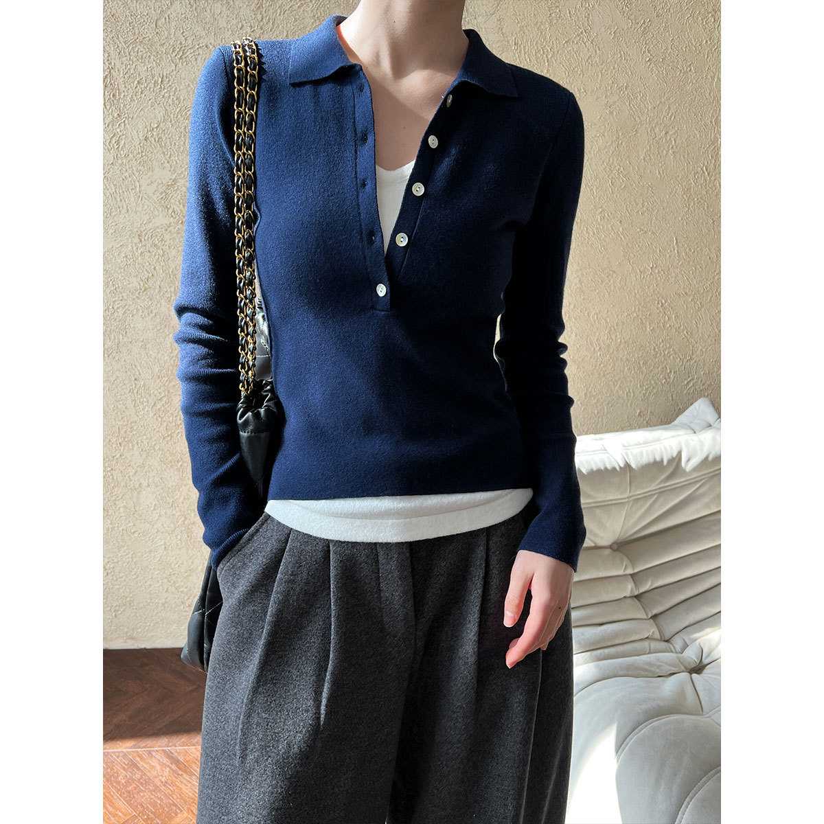 カットソー エレガントポロ風ニットカットソー