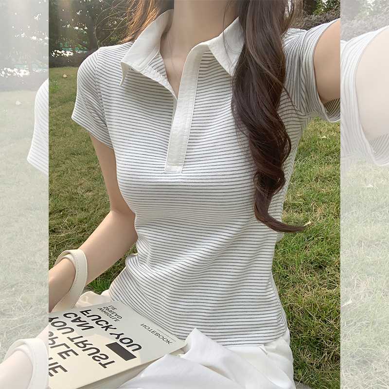 カットソー 清楚な印象の襟付きポロカットソー