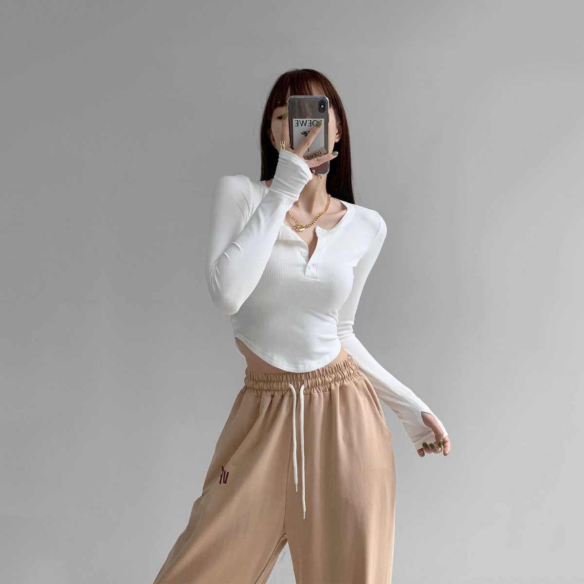 カットソー リブヘンリーネック七分丈カットソー