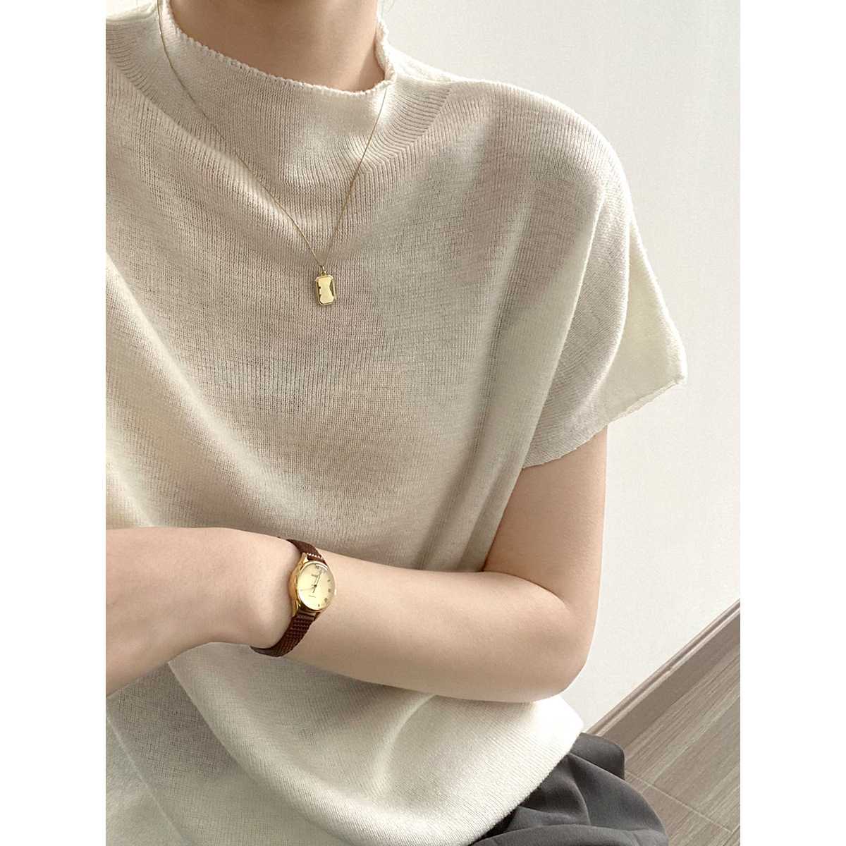 カットソー やわらか素材のニット風半袖