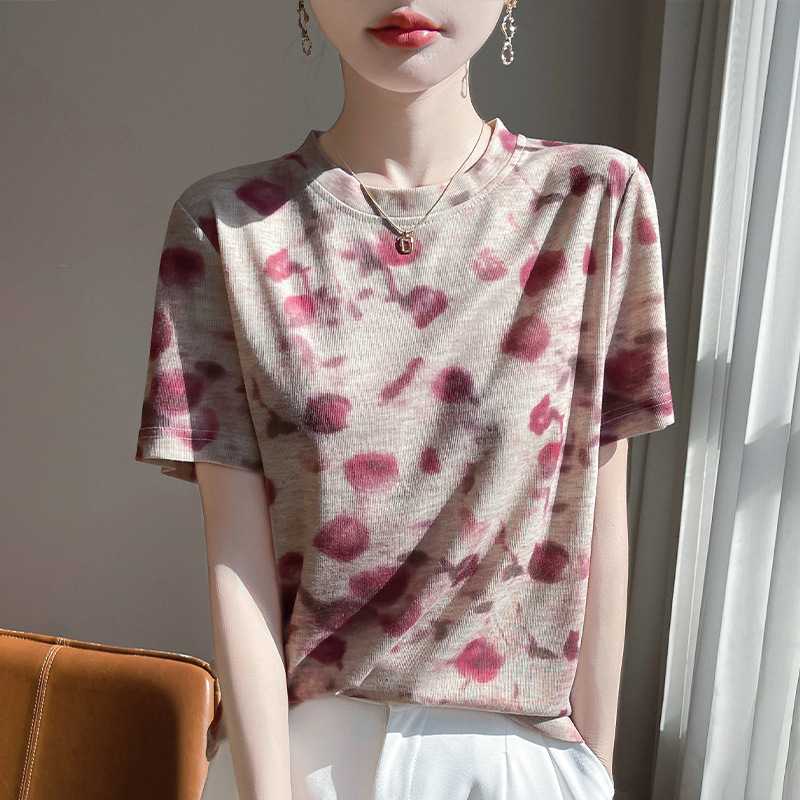 カットソー 水彩模様リブカットソー