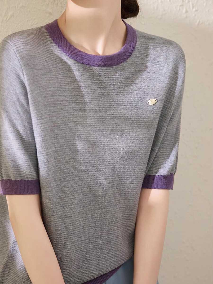 カットソー バイカラーリブニットカットソー