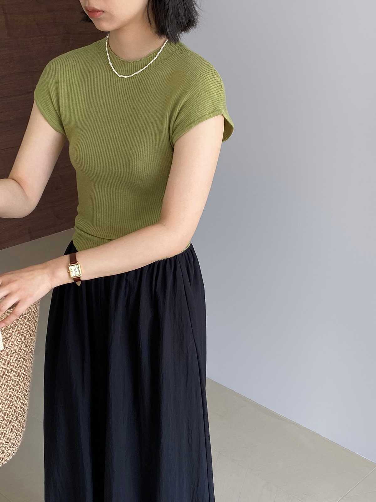 カットソー リブ編みフィット感半袖カットソー