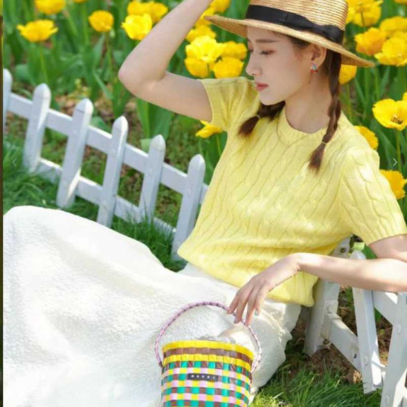 カットソー 縄編み風デザイン半袖ニット