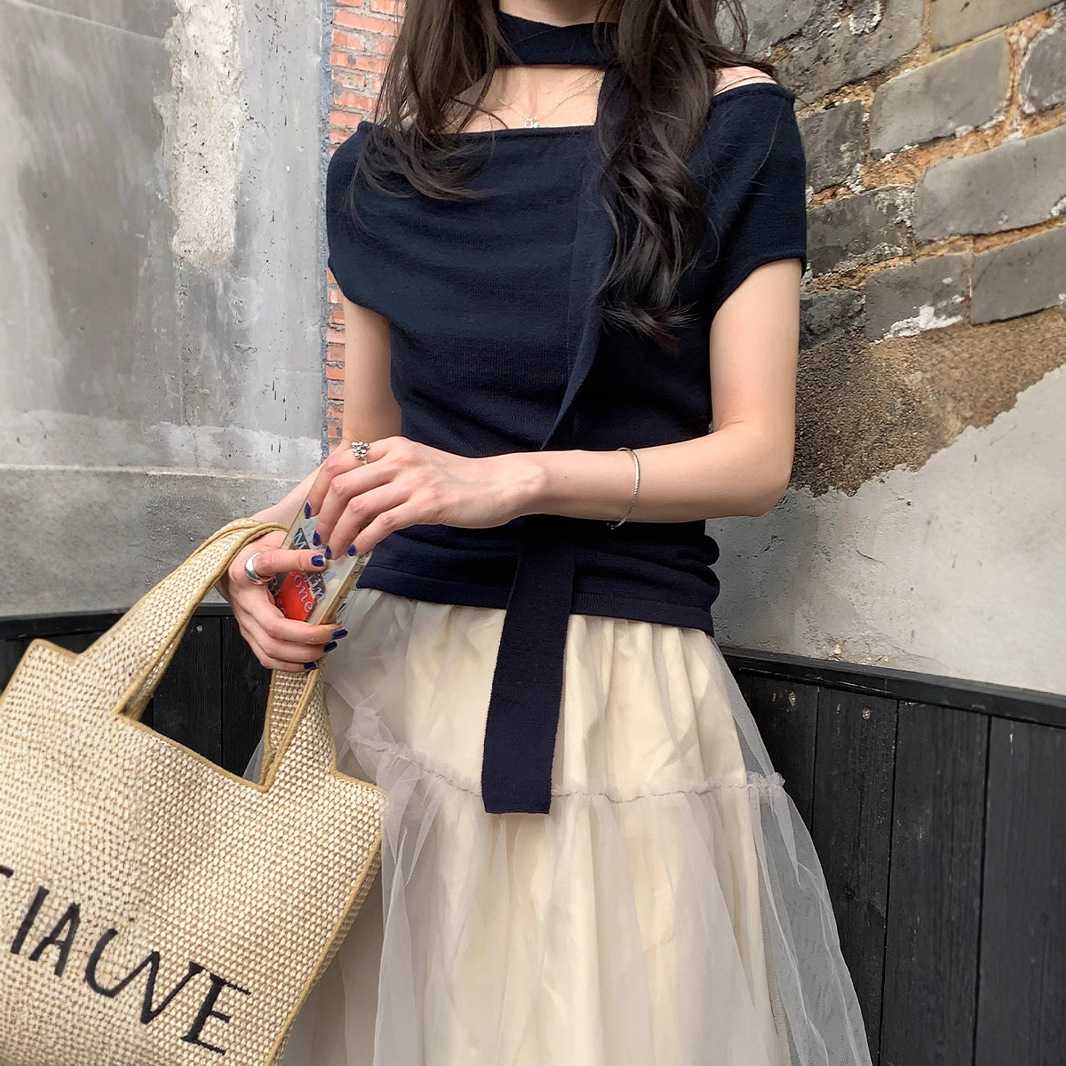 カットソー チョーカー風ボートネックカットソー