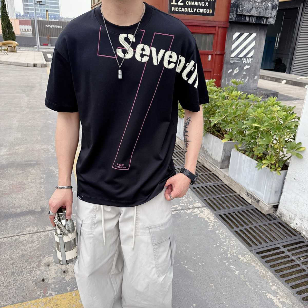 カットソー 斜めロゴプリント半袖カットソー