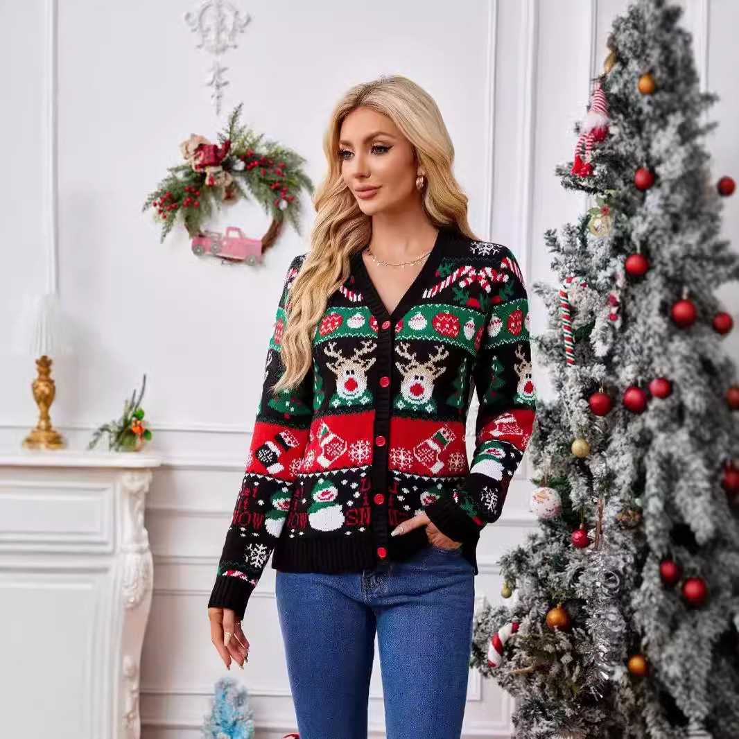 カットソー 冬の祝祭 温もりVネックカーディガン