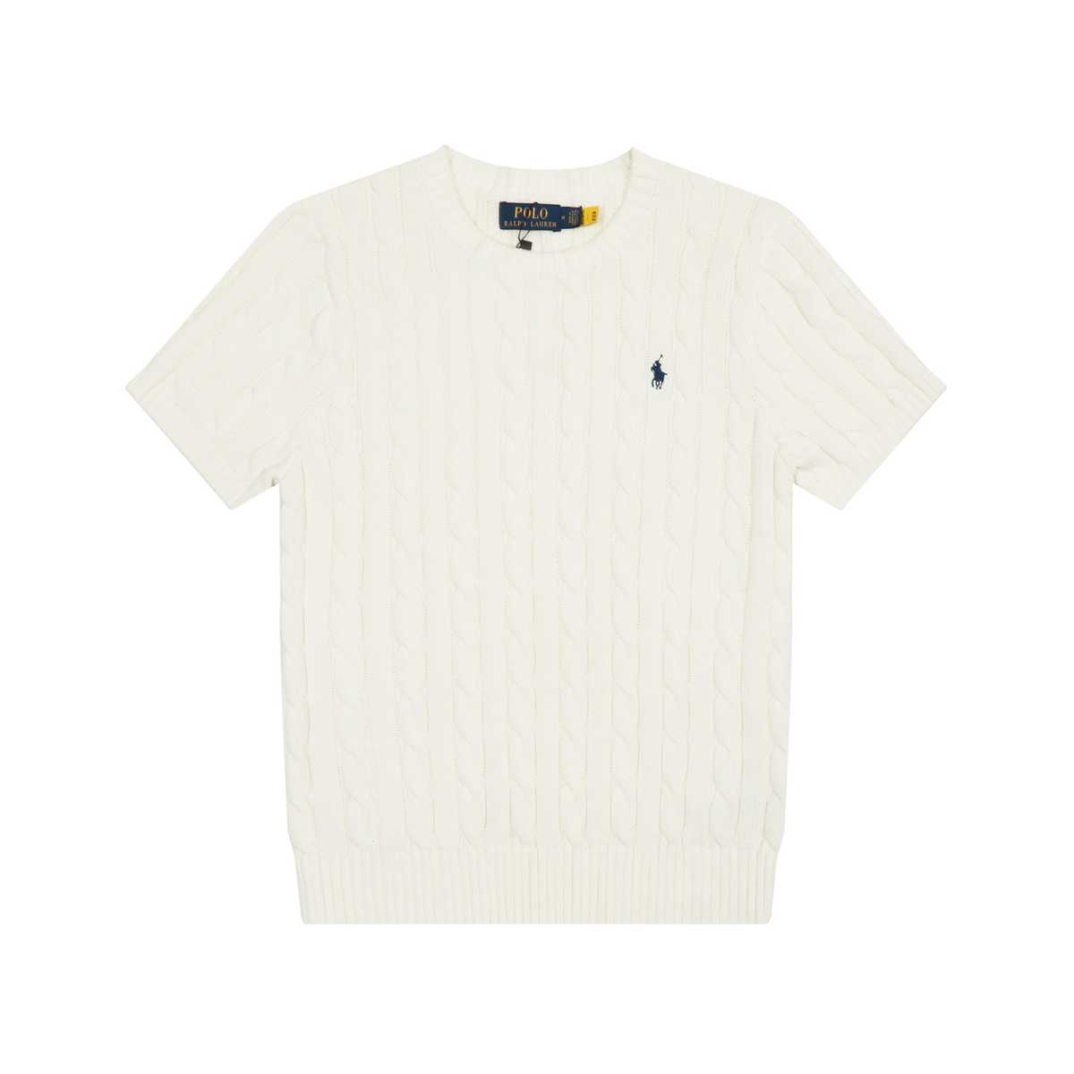 カットソー ケーブル編み半袖ニットプルオーバー