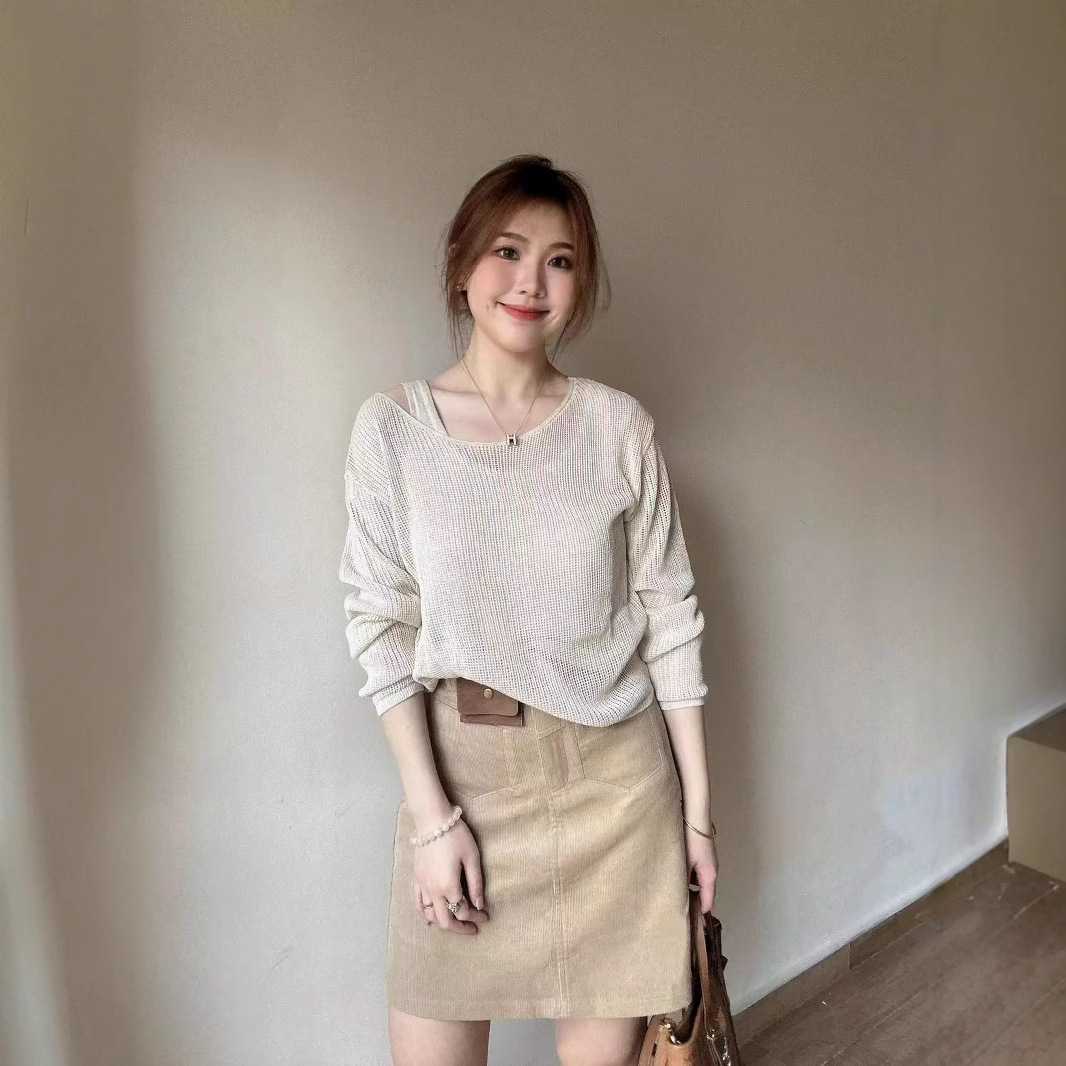 カットソー ゆったり編み目ボートネックカットソー