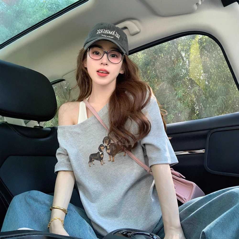 カットソー 愛犬イラスト ボートネックカットソー