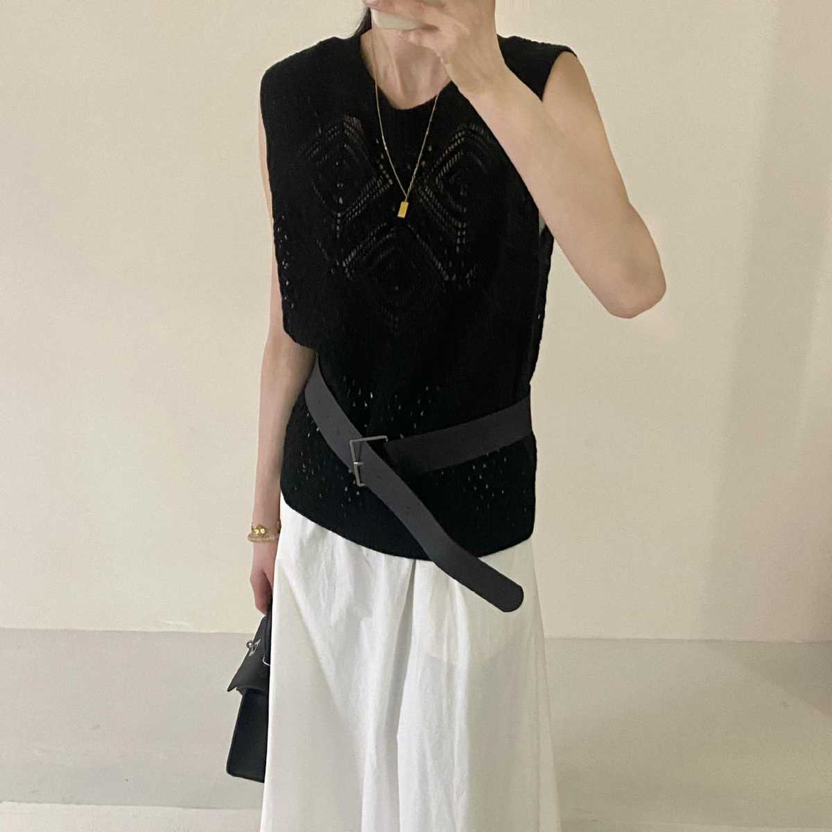 カットソー 透かし編みノースリーブカットソー