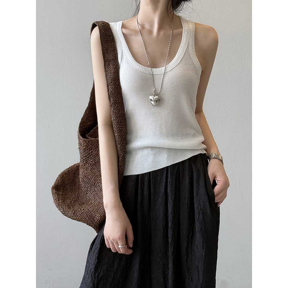 カットソー 絹のような質感のリブタンクトップ