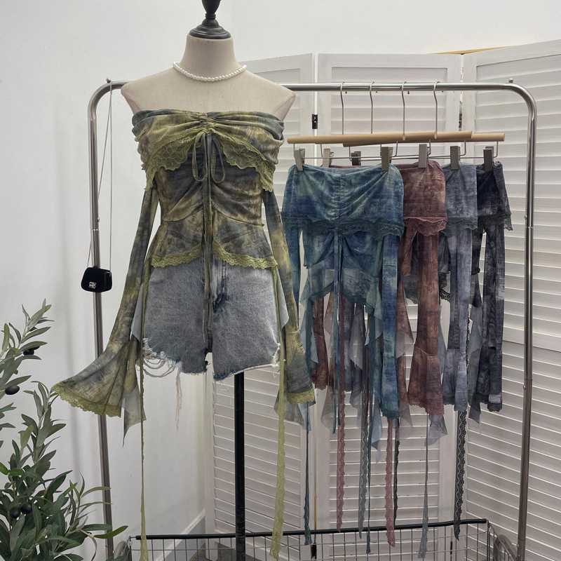 カットソー 透け感レースボートネックカットソー