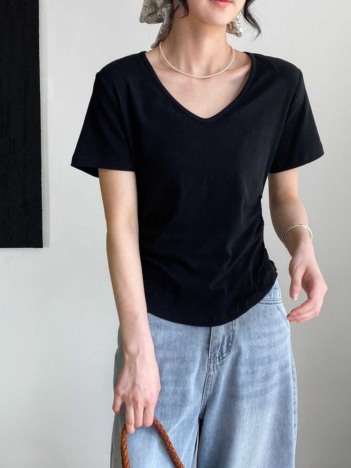 カットソー シンプル上質Vネックカットソー