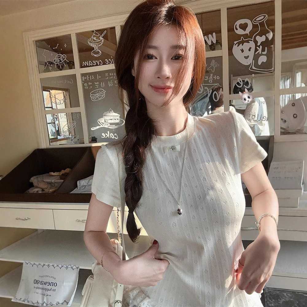 カットソー 優美レース裾フリル半袖カットソー