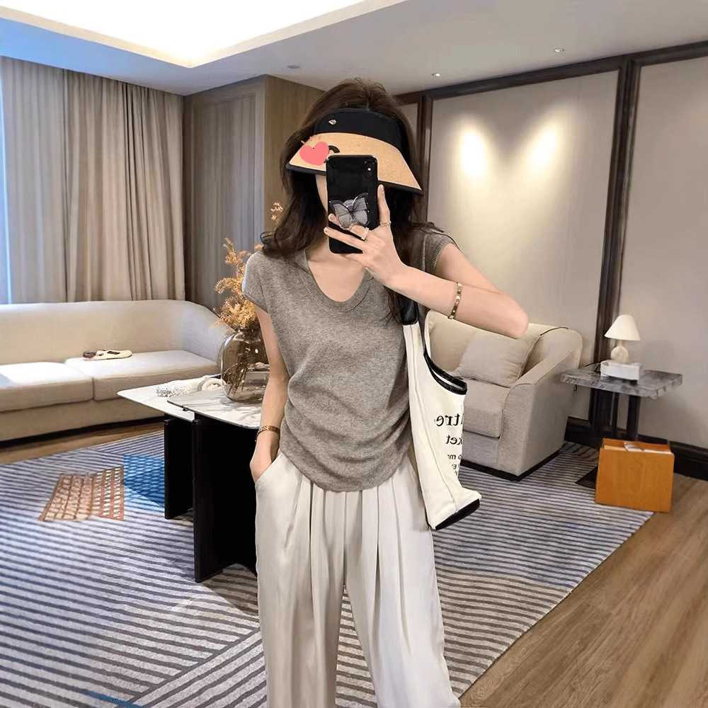 カットソー シンプル美しい絹混紡カットソー