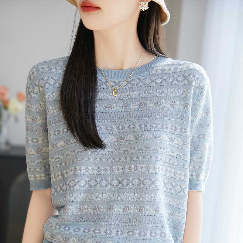 カットソー 優美な幾何学模様サマーニット