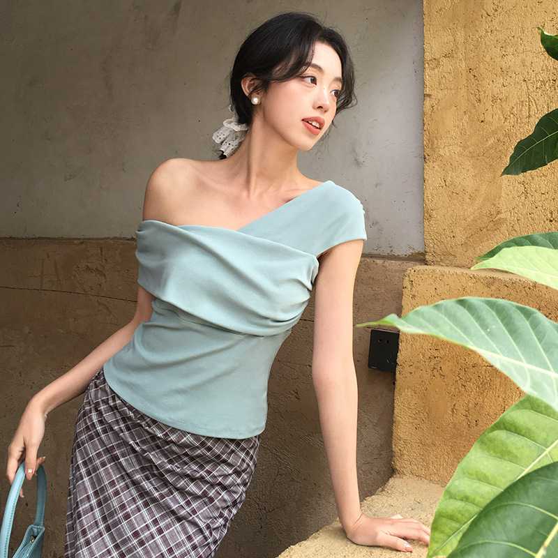 カットソー 優美ドレープボートネックトップス