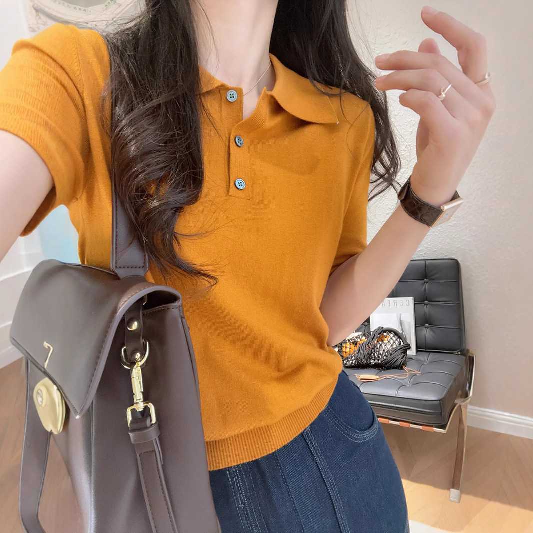 カットソー やわらか襟付きニットポロシャツ