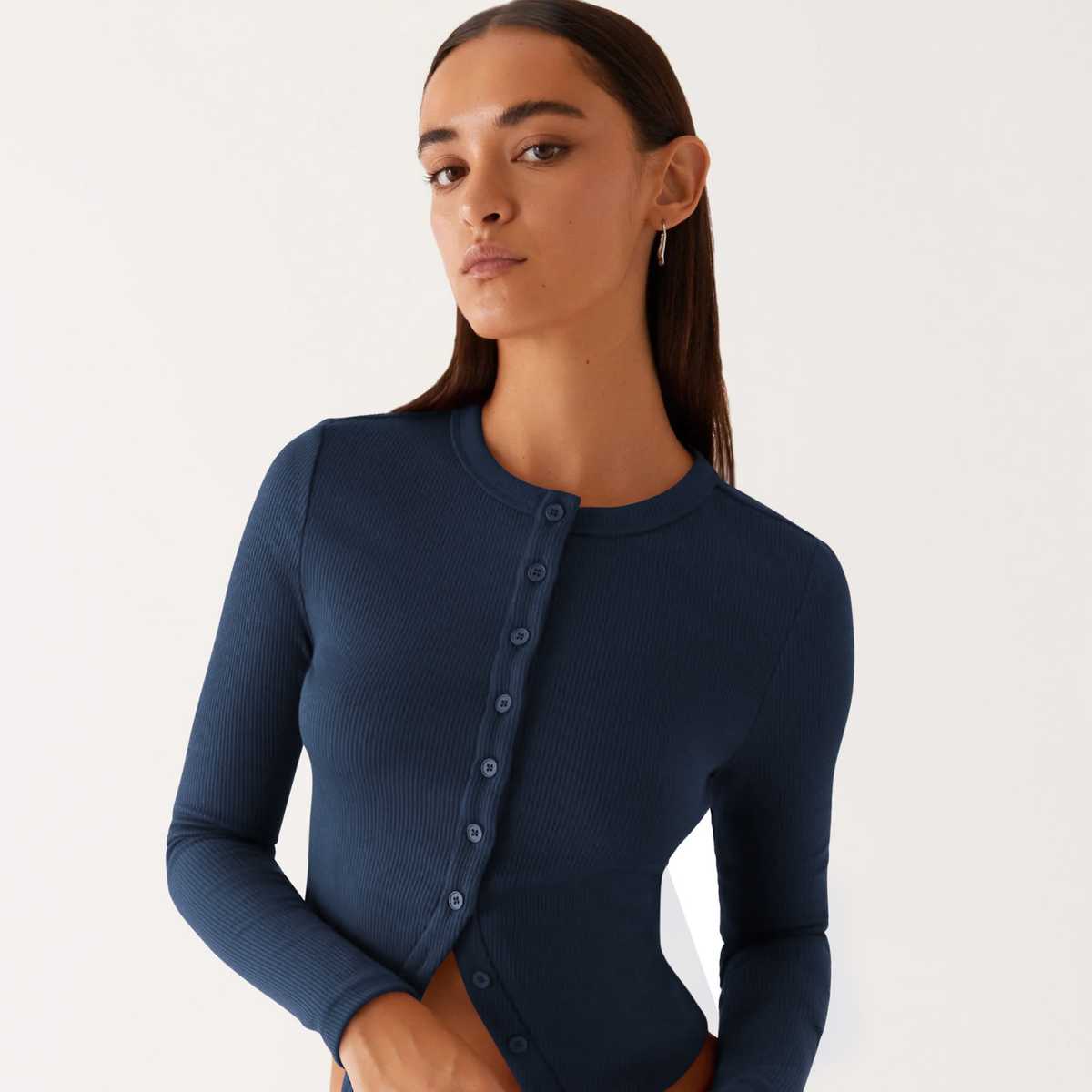 カットソー しなやか リブ編み 七分丈カーディガン