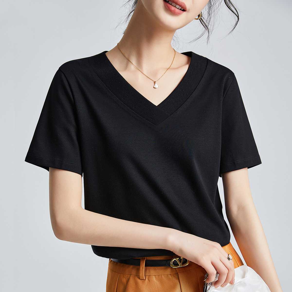 カットソー シンプル美人 すっきりVネック