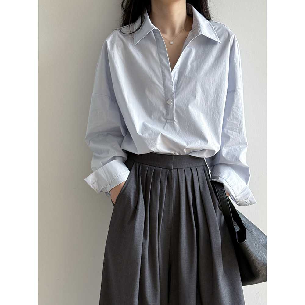 カットソー さらり心地良きVネックシャツブラウス