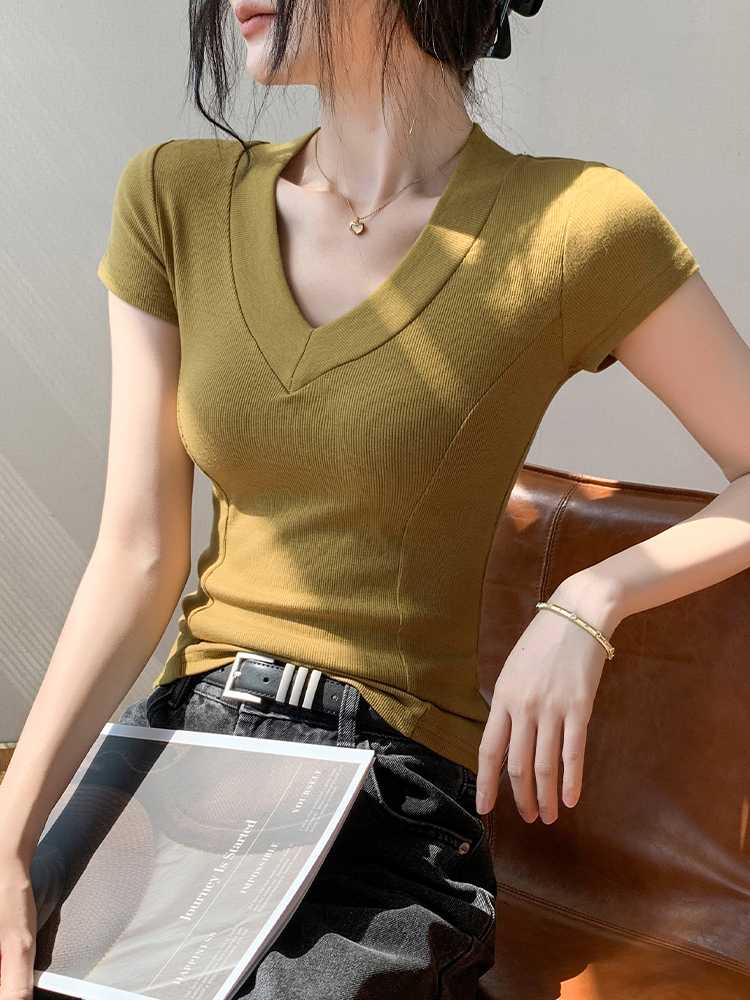 カットソー シンプル美シルエット リブVネック