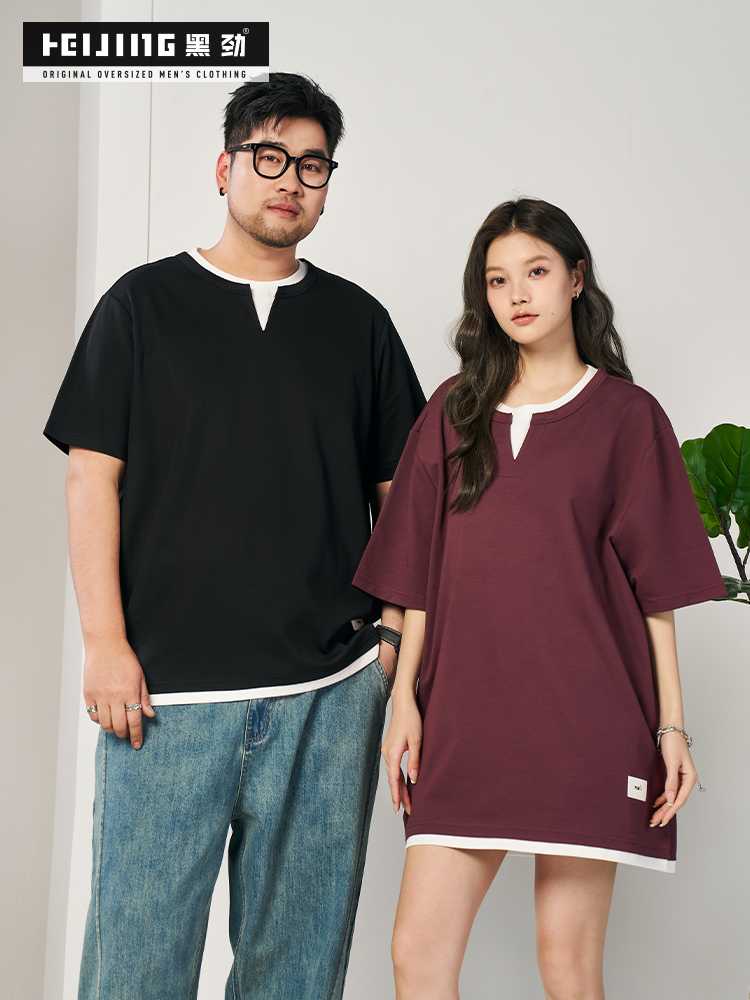 カットソー 切り込みデザイン重ね着風Vネック