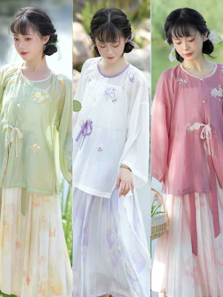 カットソー 花刺繍リボン付き和風カットソー