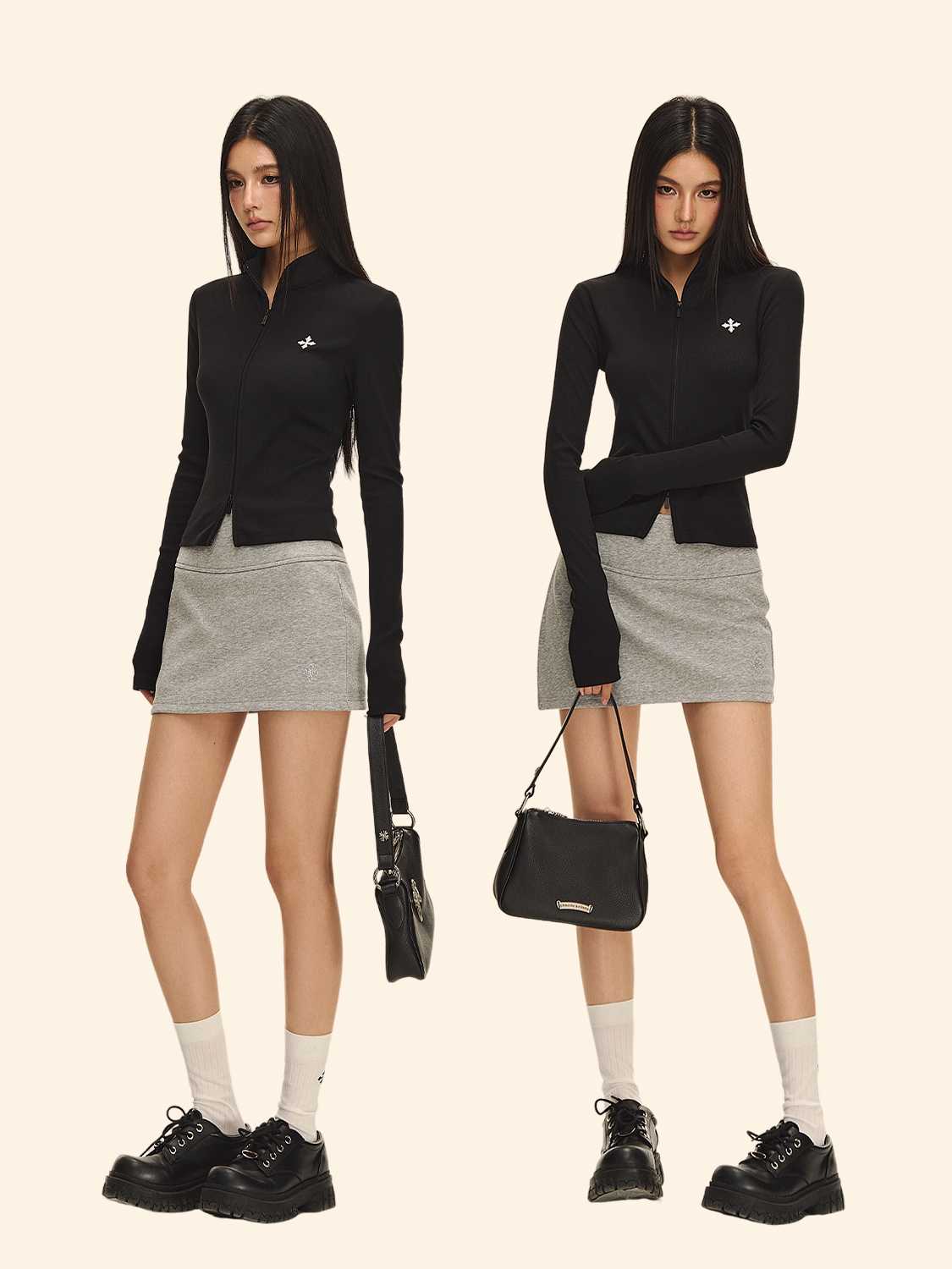 カットソー すっきりフィット立ち襟ジップアップ