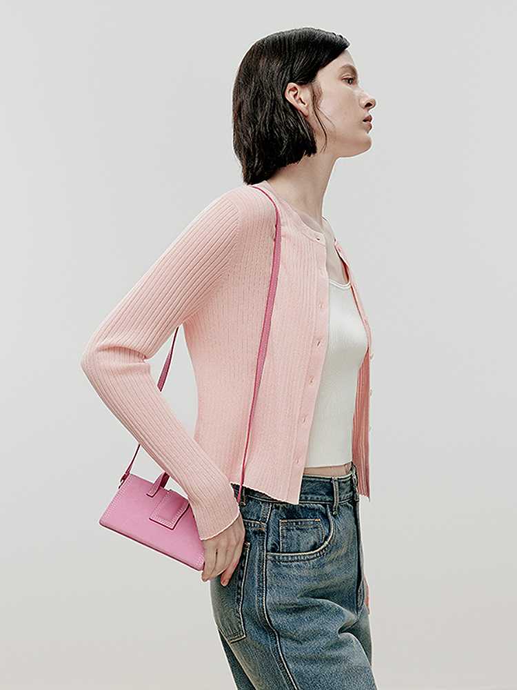 カットソー リブ編みスリムカーディガン