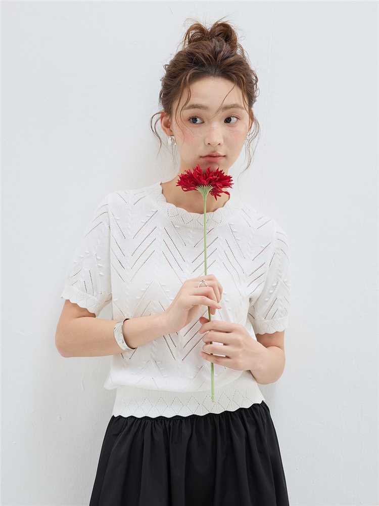 カットソー 透かし編みジグザグ模様プルオーバー