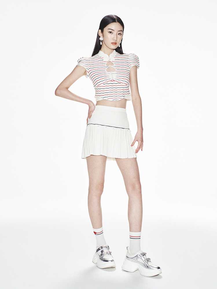 カットソー チャイナカラー ショート丈カットソー