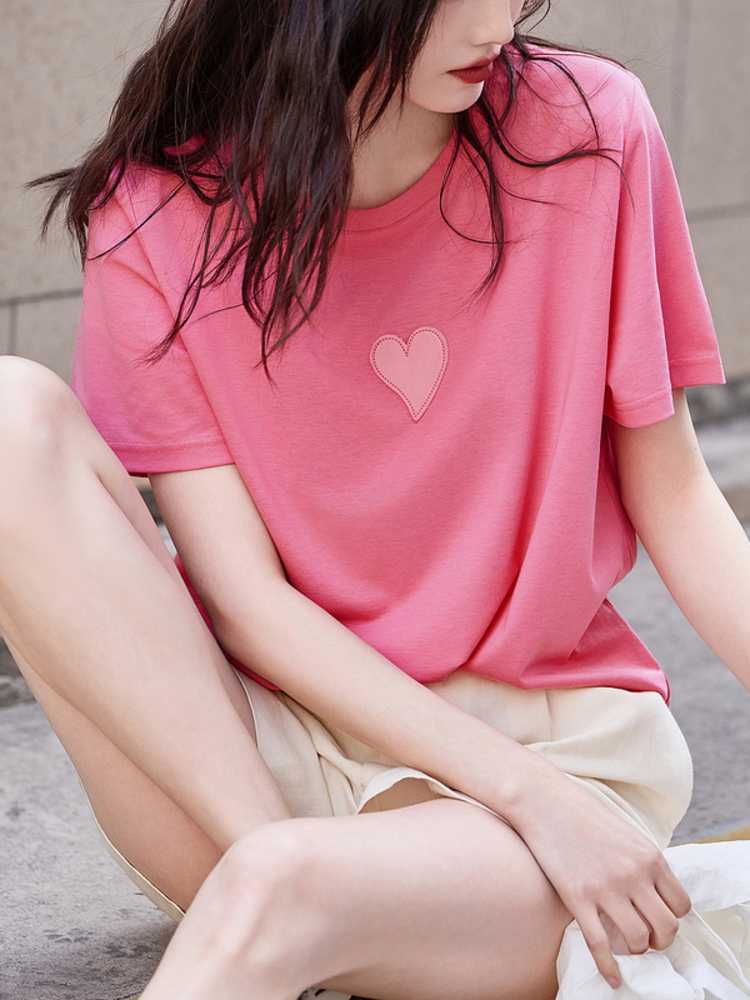 カットソー ハート刺繍ゆったりカットソー