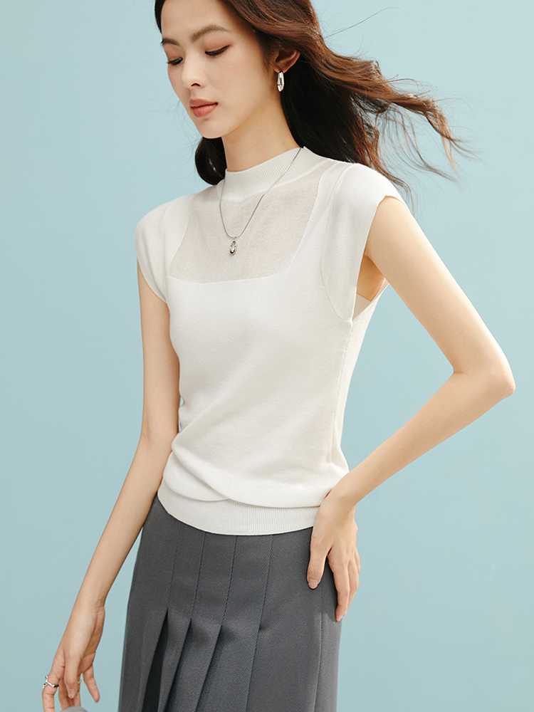カットソー シアーネック半袖ニットカットソー