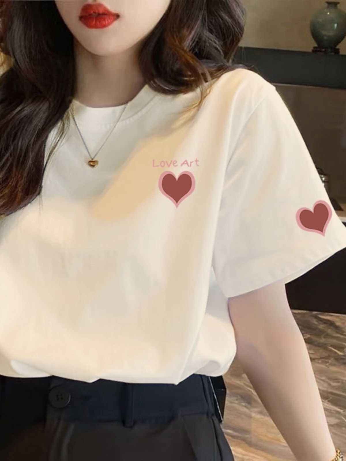 カットソー ハートモチーフ 優しい印象の半袖