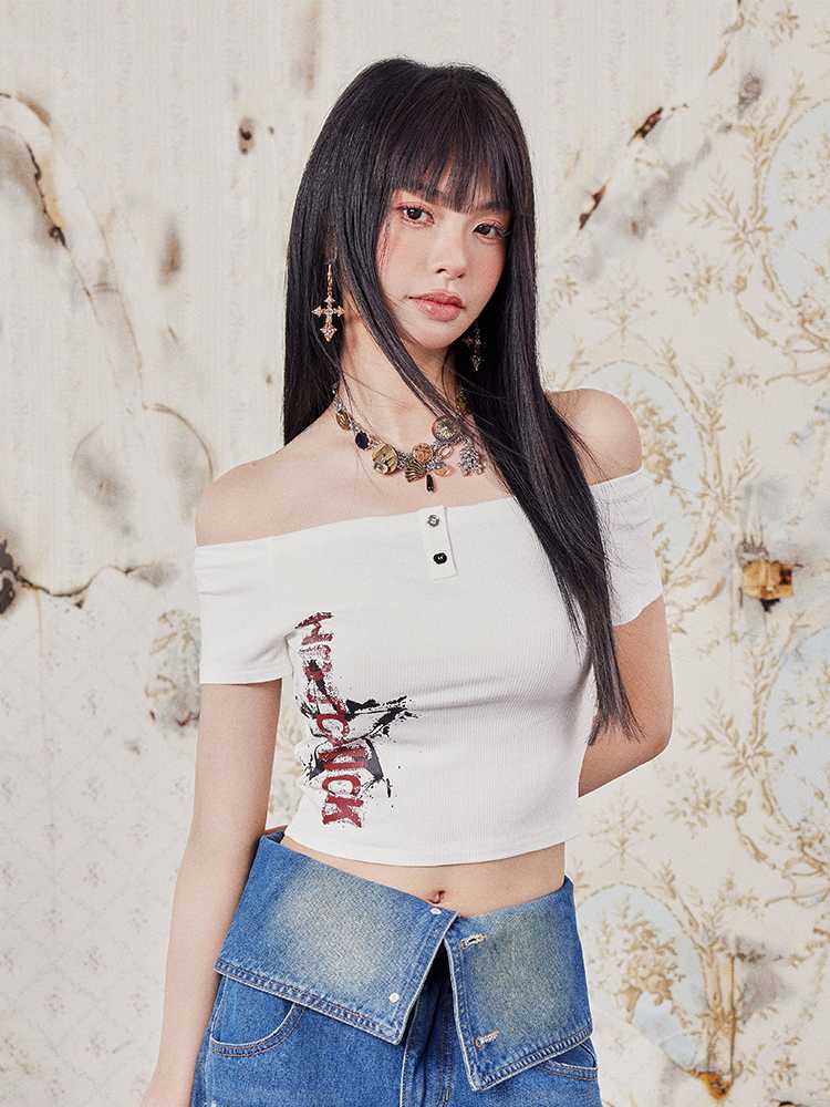 カットソー 肩見せリブデザイン ボートネック