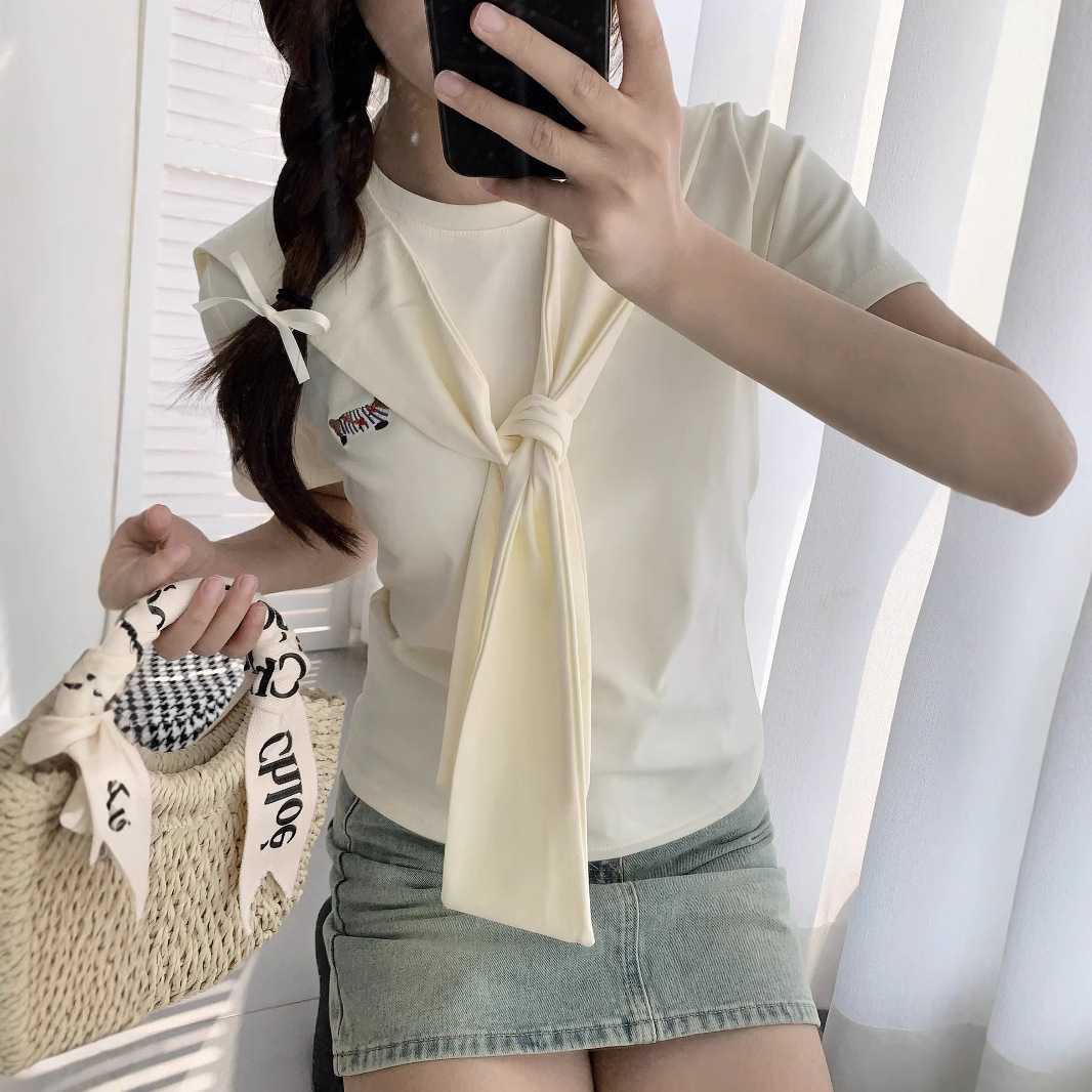 カットソー リボンデザイン ネクタイ風カットソー