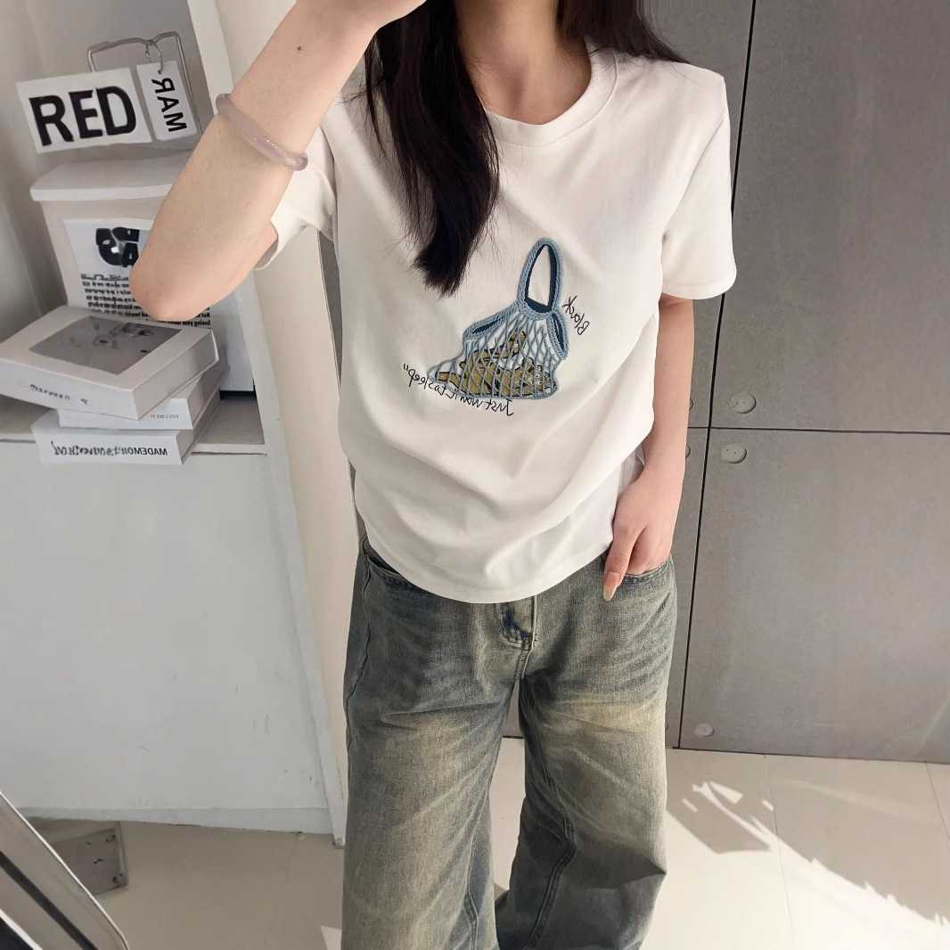 カットソー 網バッグ刺繍 ゆったり半袖