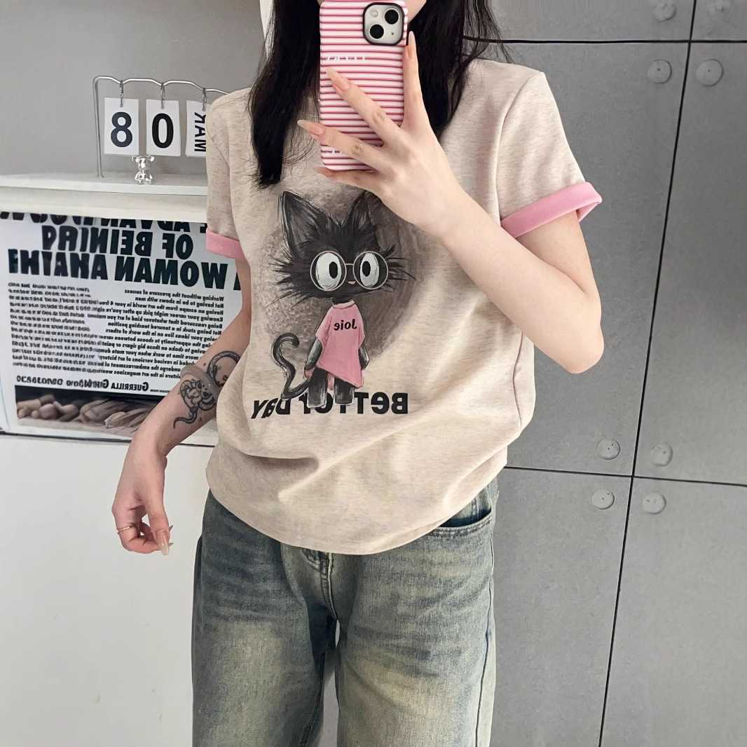 カットソー メガネ猫イラスト半袖カットソー