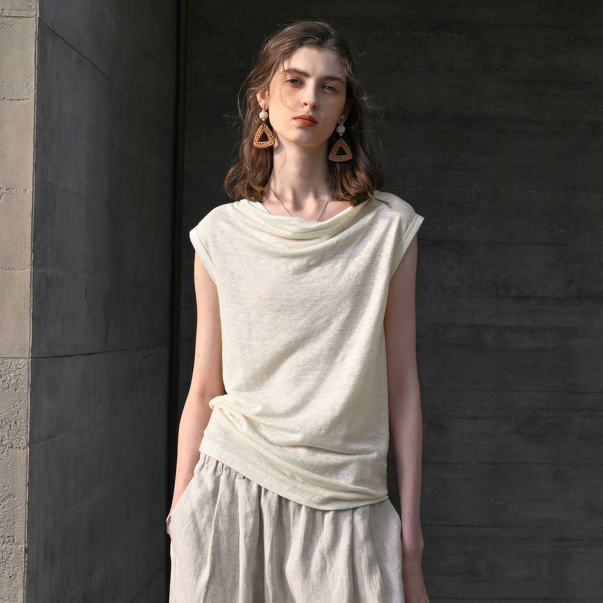 カットソー ドレープ風ボートネックカットソー